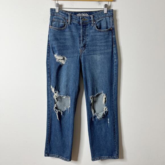 Wild Fable Women's High Rise Straight Distressed Jeans 6 Med Wash Stretch Denim - Picture 2 of 9